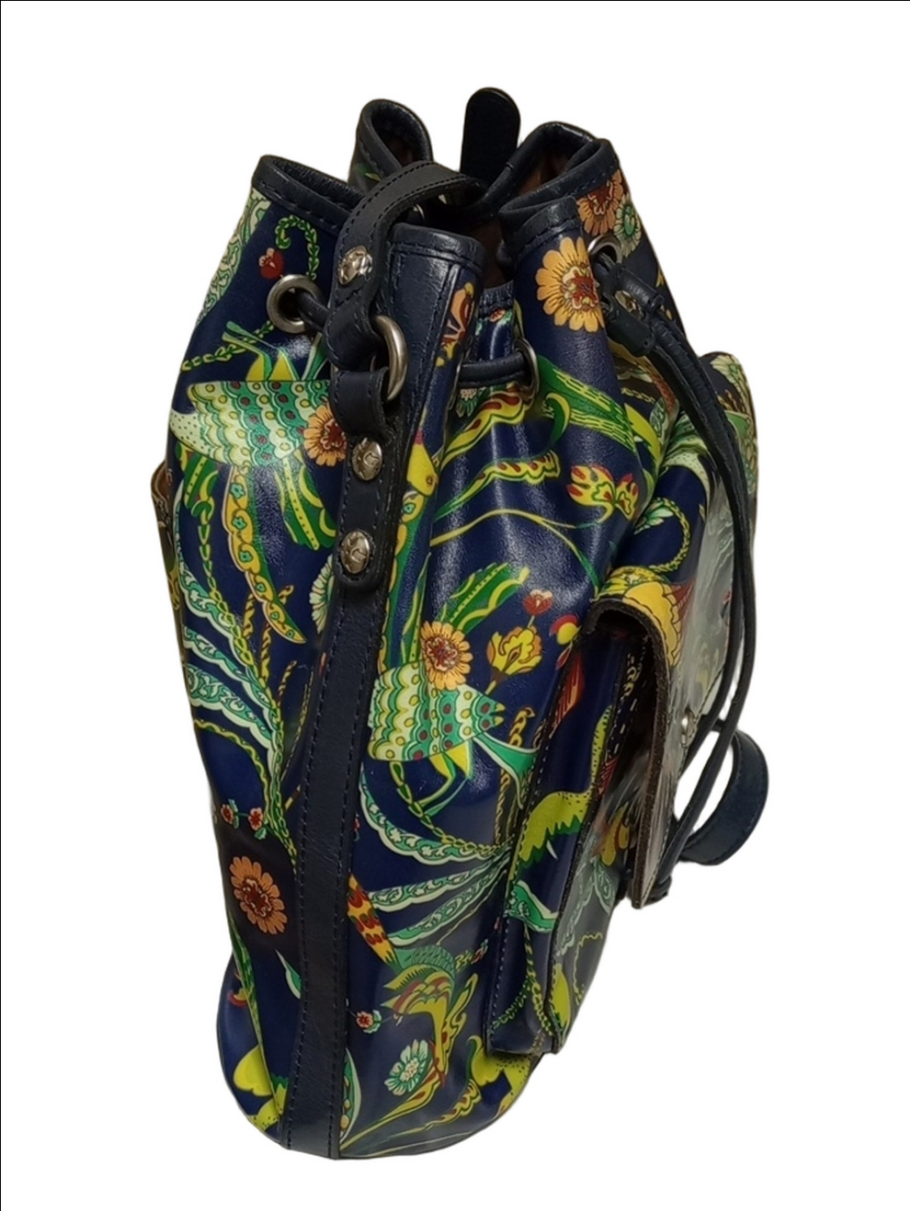 PATRICIA NASH SABINA BIRDS OF PARADISE TROPICAL FLORAL NAVY BLUE DRAWSTRING BAG - Picture 3 of 16